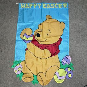 Winnie The Pooh Happy Easter Coloring Eggs Applique Large Yard Flag 44”x28” New